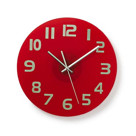 Wall Clock Diameter 300 Mm Glass Red