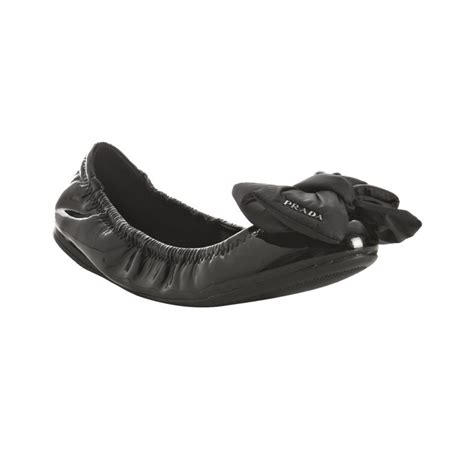 Lyst Prada Sport Black Patent Leather Padded Bow Detail Flats In Black