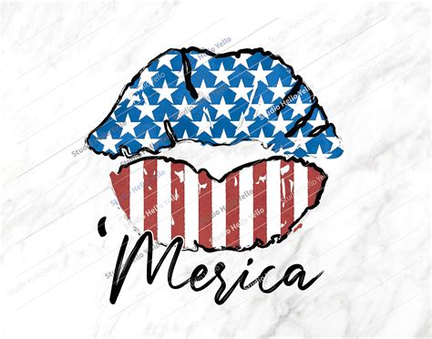 Merica Flag Lips Png 4th Of July Png 4th Of July Merica Etsy
