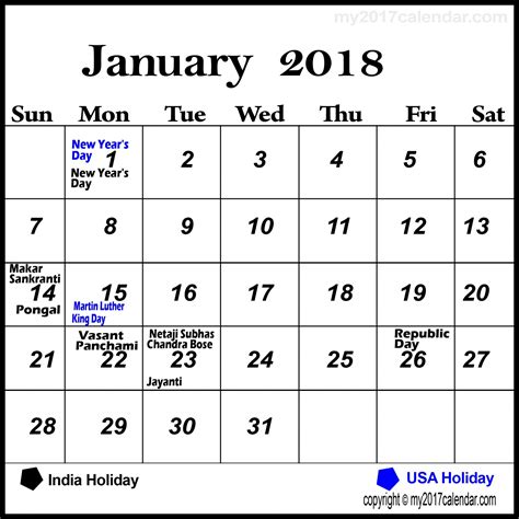 Printable Monthly Calendar With Holidays First Day Of The Week