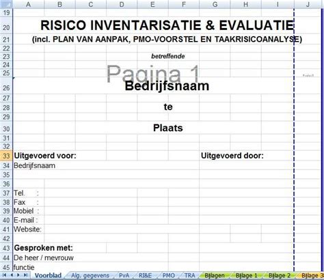 Werkblad Met Risico Inventarisatie And Evaluatie Riande Inclusief Pva