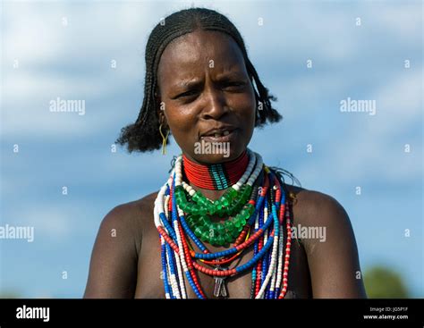 Portrait Of An Erbore Tribe Woman Omo Valley Murale Ethiopia Stock