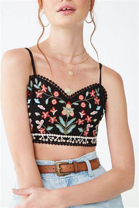floral embroidered cropped cami forever 21 crop top outfits fashion outfits embroidered