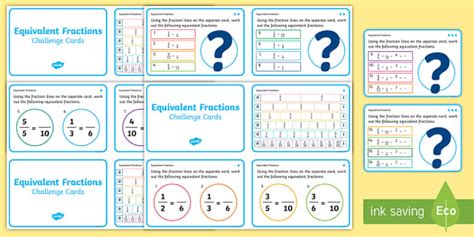 Equivalent Fractions Challenge Cards Maths Resource Twinkl