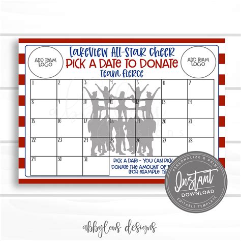 Editable Cheer Pick A Date To Donate Printable Cheerleader Fundraising
