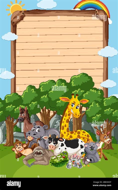 Border Template Design With Many Wild Animals In Background
