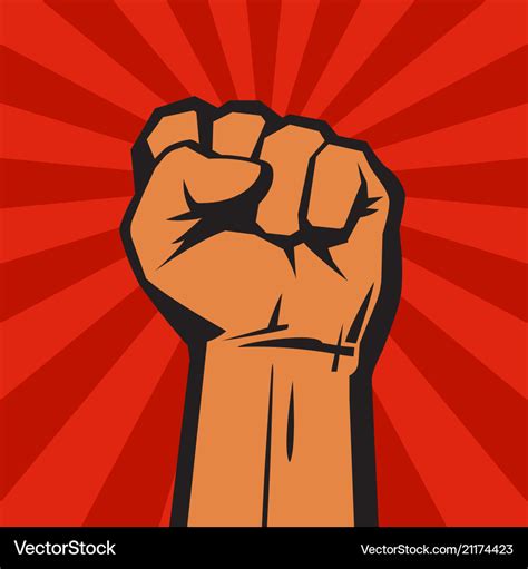 Raised Hand With Clenched Fist On Red Background Vector Image