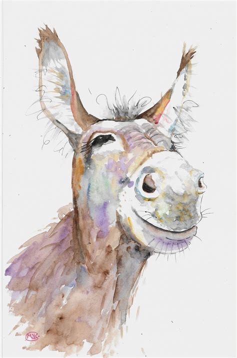 Original Donkey Painting By Marjansart Cute Donkey Portrait Farm