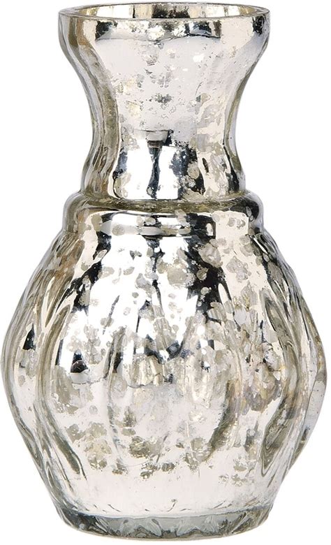 Luna Bazaar Vintage Mercury Glass Vase 4 Inch Bernadette Mini Ribbed Design Silver