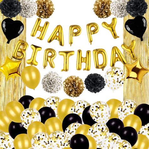 Buy Black Gold Birthday Decorations 46 Pieces Balloon Kit With Foil