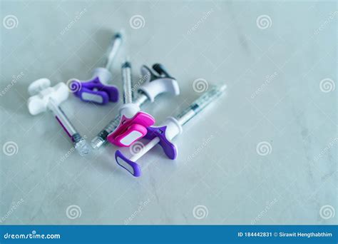 Group Of Plastic Syringe For Filler Injection On White Background