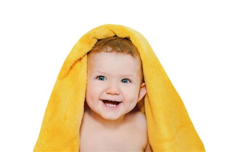 Premium Photo Happy Little Baby In Yellow Towel