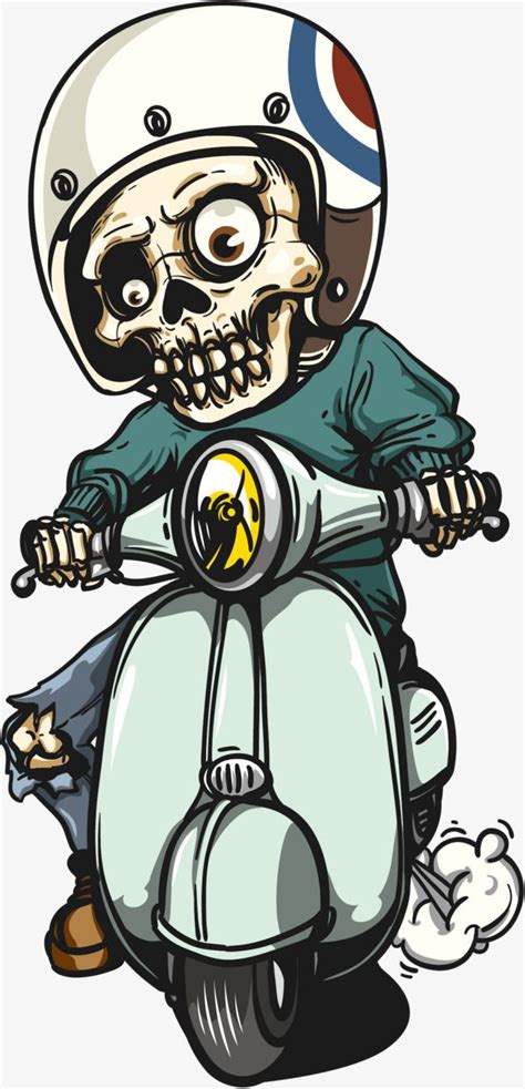 Ride The Skeleton Of The Motorcycle Png And Vector Cartoon Birds