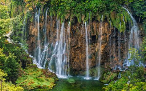 National Park Plitvice Croatia Waterfall Cliff Nature Background Images