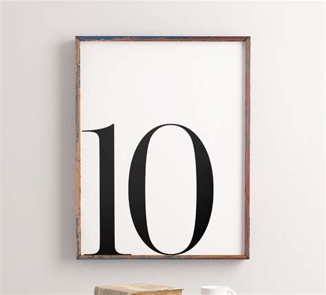 Number 10 Printable Art Sign Number Ten Sign Number 10 Wall Etsy