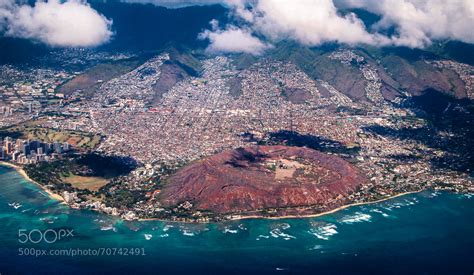 Aerial View Of Diamond Head Crater And Waikiki Beach Area By Simon