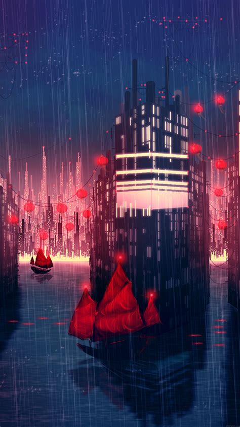 Rainy Anime City Art Illust Android Wallpaper Android Hd