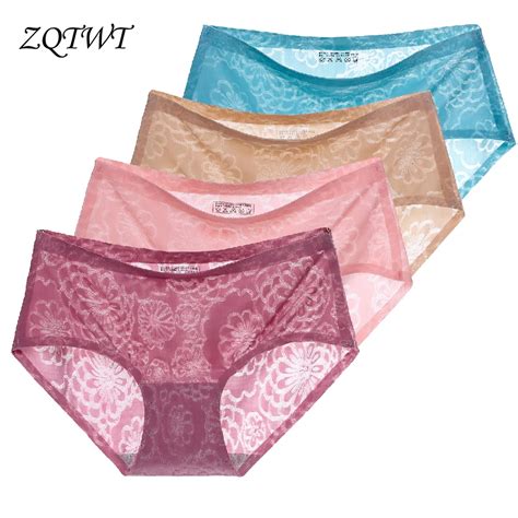Zqtwt 4pcslot Hot Sale Ice Silk Sexy Panties Lace Ultra Thin Women Seamless Sexy Lingerie