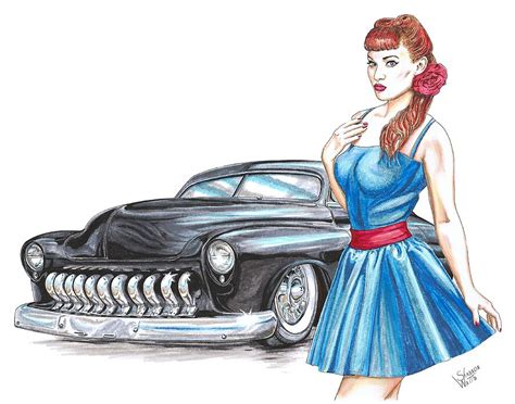 1950 Mercury Custom Pin Up Girl Drawing By Shannon Watts Pixels
