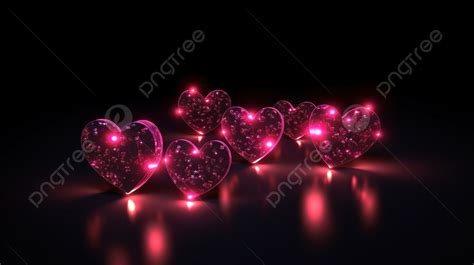 Luminous Pink Hearts And Stars In A 3d Rendered Night Sky Background