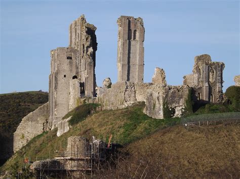England's topography is low in elevation but, except in the east, rarely flat. Corfe Castle, England 2019