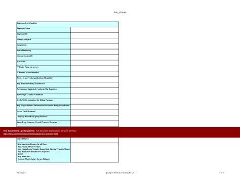 Excel Template Employee Exit Checklist Excel Template Xls Flevy