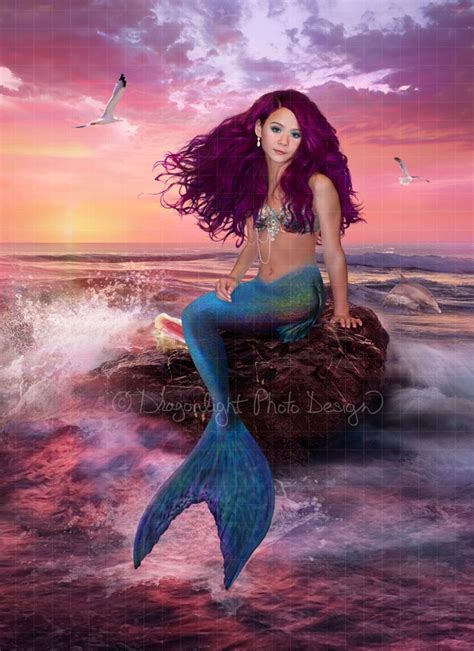 Mermaid Rock Sunset With Splash Mermaid Ocean Mermaid Etsy Uk