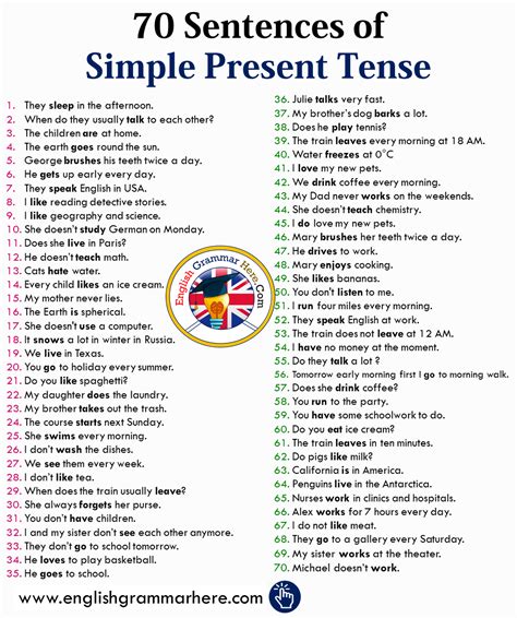 70 Sentences Of Simple Present Tense In English Simple Present Tense