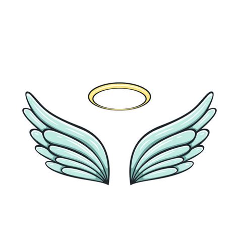 Cartoon Of The Angel Wings And Halo Tattoo Illustrations Royalty Free