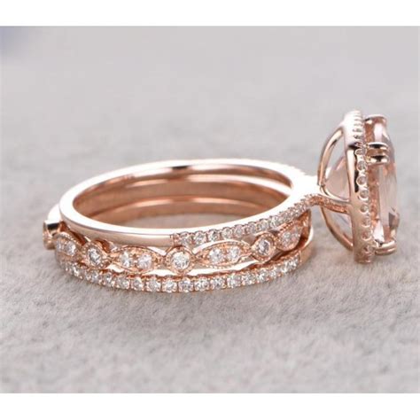 Sale 2 Carat Morganite And Diamond Trio Wedding Bridal Ring Set In 10k