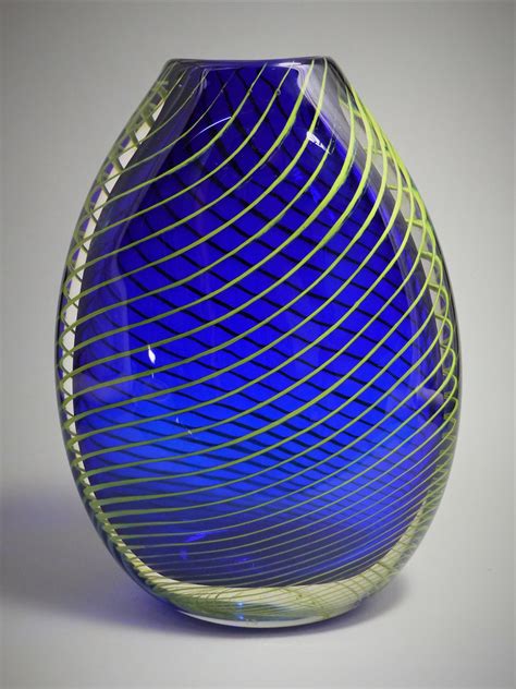 Flattened Optic Twist Vase In Blue By Juston Daniels Art Glass Vase