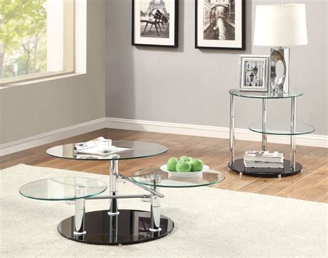 The table, perfect for a living room, family room, or study. Contemporary Clear Glass And Chrome Coffee Table Set ...
