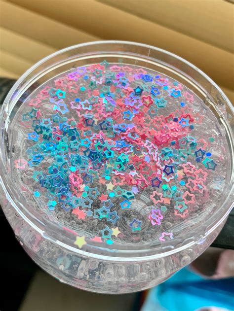 Glossy Slime Clear Glue Pink and Blue Stars Fimo Slices Bingsu | Etsy
