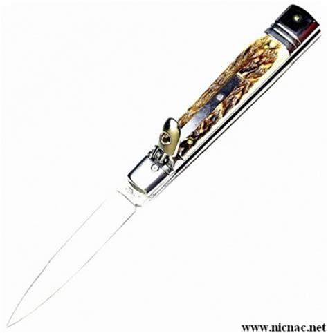 Italian Switchblade Leverlock Knife By Akc In Stag Overall Open Length 8 Inches