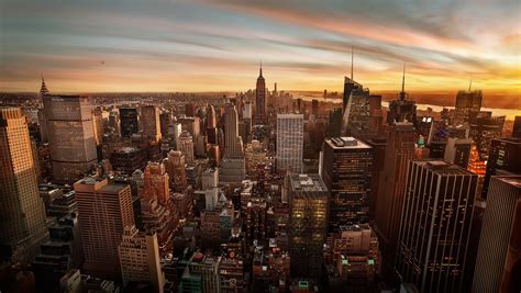 Usa Skyscrapers Houses Manhattan New York City Megapolis Cities