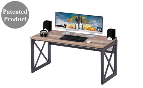 Bon Augure Industrial Home Office Desks Rustic Wood Computer Desk Farmhouse Sturdy Metal