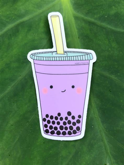 Cute Boba Tea Vinyl Sticker Purple Boba Tea Waterproof Etsy