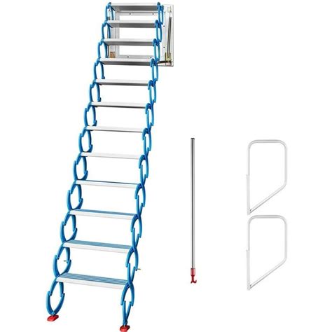 Intbuying Wall Mounted Attic Folding Ladders 14steps Al Mg Alloy Blue