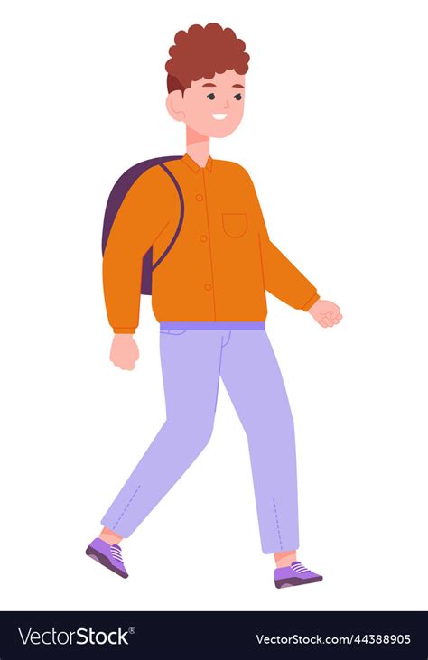 Boy Going To School With Backpack Happy Kid Vector Image