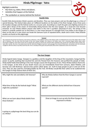 Hindu Pilgrimage Worksheet Teaching Resources