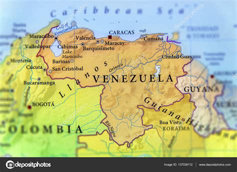 Geographic Map Of Venezuela Countries With Important Cities — Stock