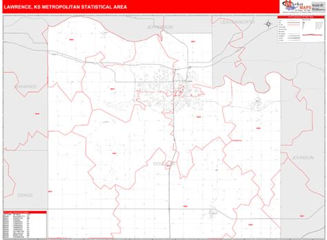 Lawrence Ks Metro Area Zip Code Wall Map Red Line Style By Marketmaps