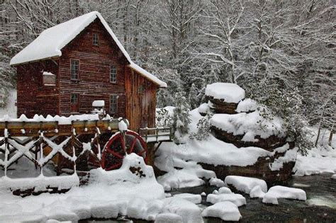 Snow Water Mill Beautiful Winter Scenes Winter Scenery Forest Scenery
