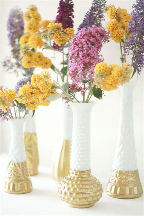 Upcycled Gold Dipped Milk Glass Vases Milk Bottle Craft Bottle Crafts