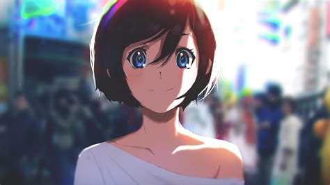 Download 1440x900 Anime Girl Sunlight Smiling Short Hair Blue Eyes