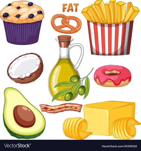 Variety Of Fat Foods Royalty Free Vector Image