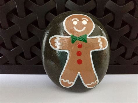 Gingerbread Man Painted Rock Christmas Hand Painted Rock By