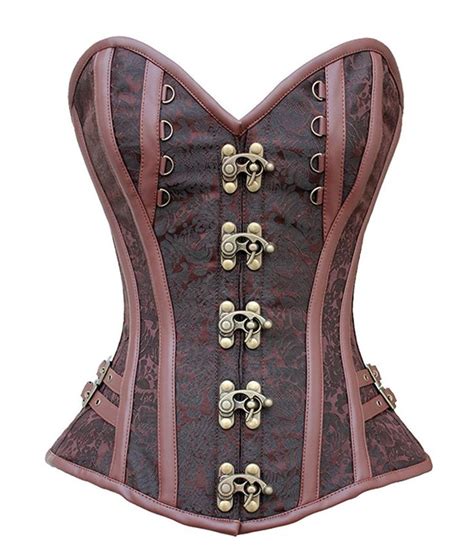 women s steampunk gothic brocade spiral steel boned corset with buckles brown cy12hw3h9hv