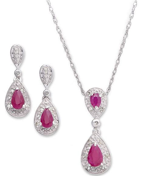 Macys Sterling Silver Pendant And Earrings Ruby 1 38 Ct Tw And