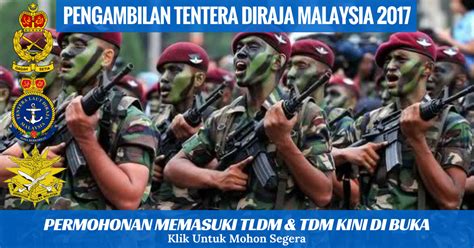 Terbaru, pengambilan perajurit muda angkatan tentera malaysia 2019 kini dibuka. Pengambilan Tentera Udara & Tentera Darat Malaysia 2017